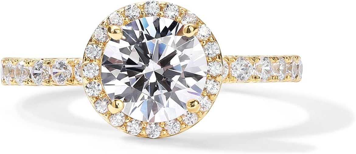 image:imagePAVOI 14K Gold Plated Halo Ring Heart Ring for Women Square Round Valentines Day Love Promise Rings for HerYellow Gold