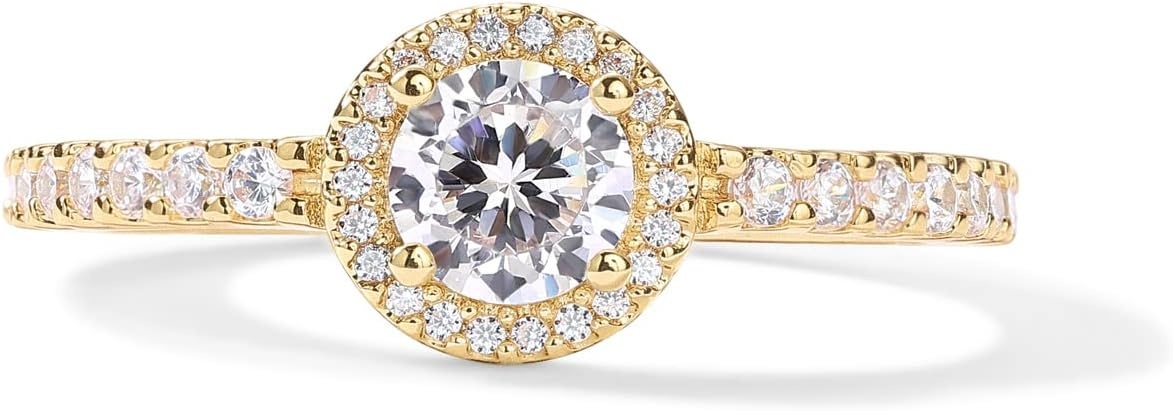 image:imagePAVOI 14K Gold Plated Halo Ring Heart Ring for Women Square Round Valentines Day Love Promise Rings for HerYellow Gold