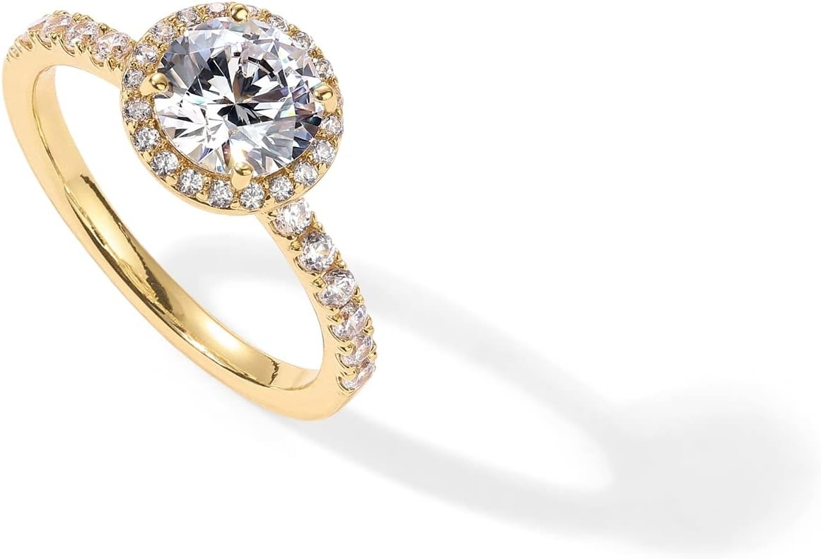 image:imagePAVOI 14K Gold Plated Halo Ring Heart Ring for Women Square Round Valentines Day Love Promise Rings for HerYellow Gold