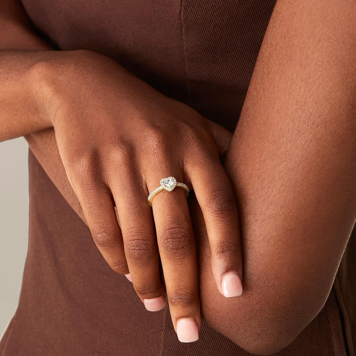 image:imagePAVOI 14K Gold Plated Halo Ring Heart Ring for Women Square Round Valentines Day Love Promise Rings for HerYellow Gold