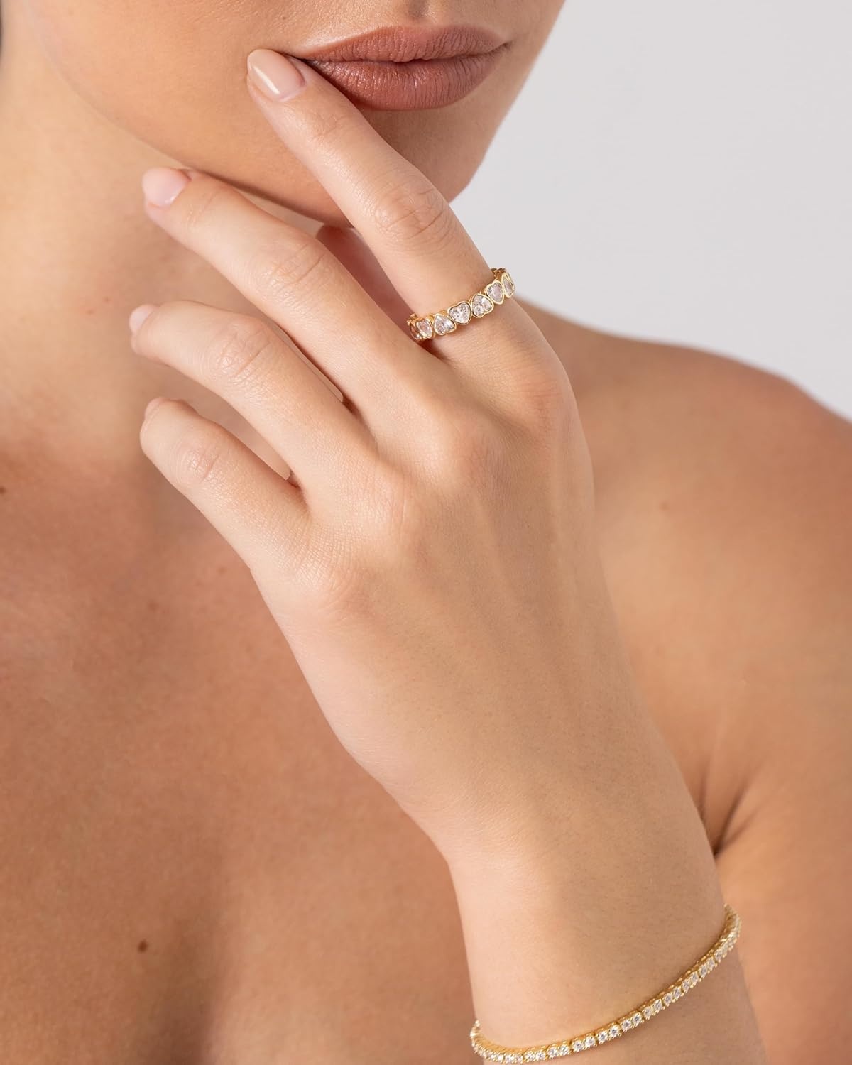 image:imagePAVOI 14K Gold Plated Heart Ring for Women HeartShaped Cubic Zirconia Eternity Rings for Women Stackable Wedding Band for Brides Cute Valentines Day Love Promise Jewelry GiftsWhite Gold