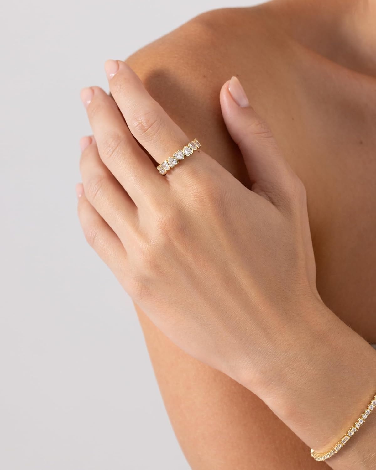 image:imagePAVOI 14K Gold Plated Heart Ring for Women HeartShaped Cubic Zirconia Eternity Rings for Women Stackable Wedding Band for Brides Cute Valentines Day Love Promise Jewelry GiftsWhite Gold