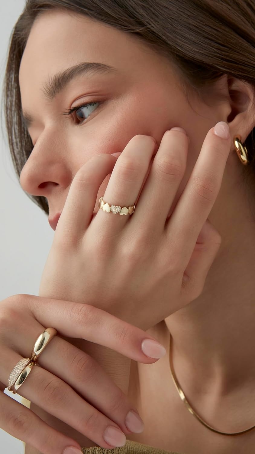 image:imagePAVOI 14K Gold Plated Heart Stackable Rings for Women Love Valentines Statement Chunky Signet Ring Band Friendship RingsWhite Gold