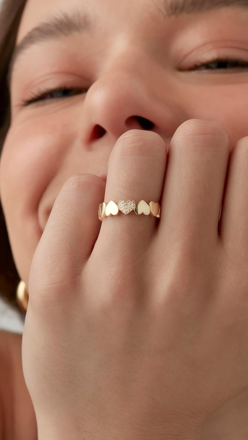 image:imagePAVOI 14K Gold Plated Heart Stackable Rings for Women Love Valentines Statement Chunky Signet Ring Band Friendship RingsWhite Gold