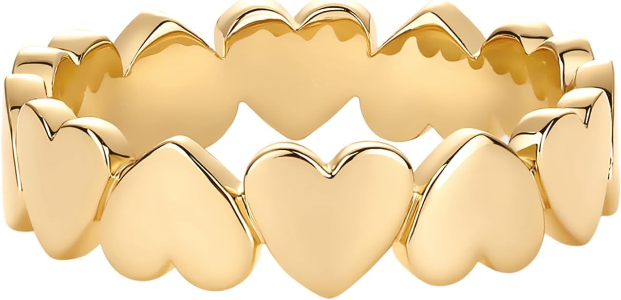 image:imagePAVOI 14K Gold Plated Heart Stackable Rings for Women Love Valentines Statement Chunky Signet Ring Band Friendship RingsYellow Gold