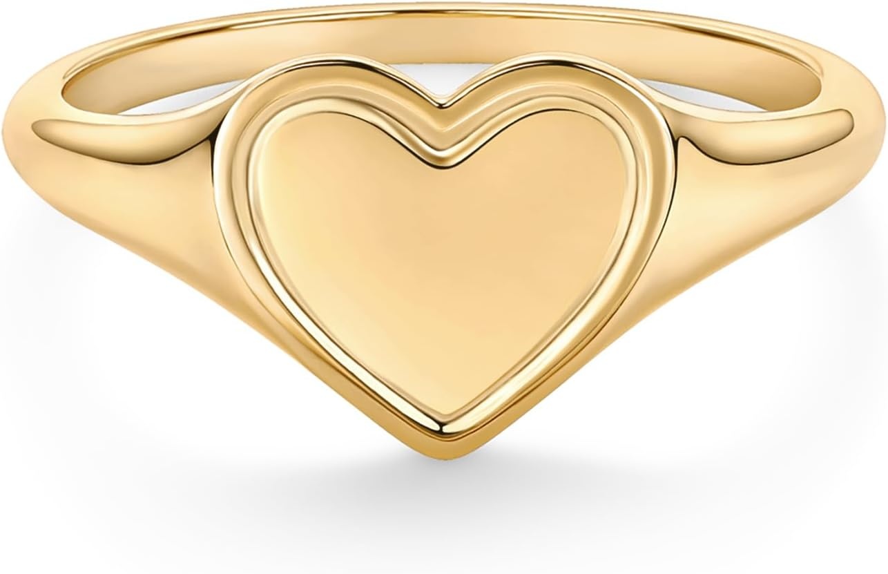 image:imagePAVOI 14K Gold Plated Heart Stackable Rings for Women Love Valentines Statement Chunky Signet Ring Band Friendship RingsYellow Gold