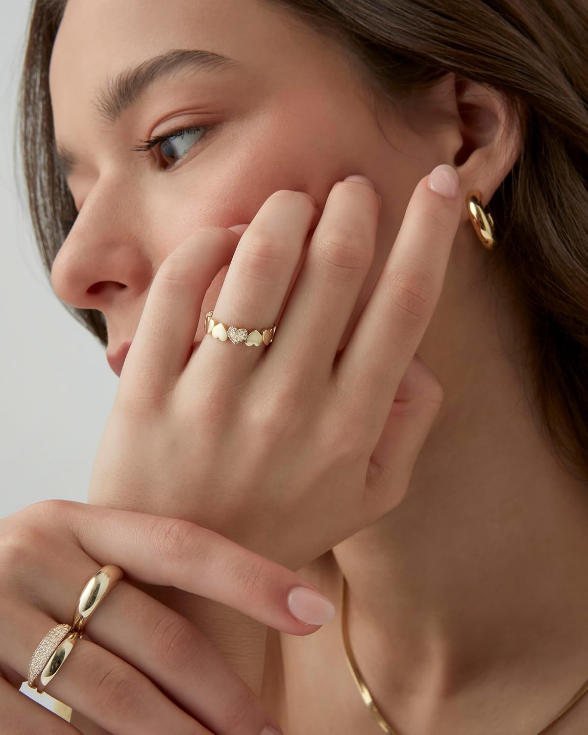 image:imagePAVOI 14K Gold Plated Heart Stackable Rings for Women Love Valentines Statement Chunky Signet Ring Band Friendship RingsYellow Gold