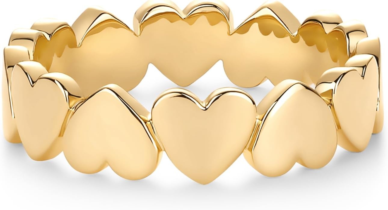 image:imagePAVOI 14K Gold Plated Heart Stackable Rings for Women Love Valentines Statement Chunky Signet Ring Band Friendship RingsYellow Gold