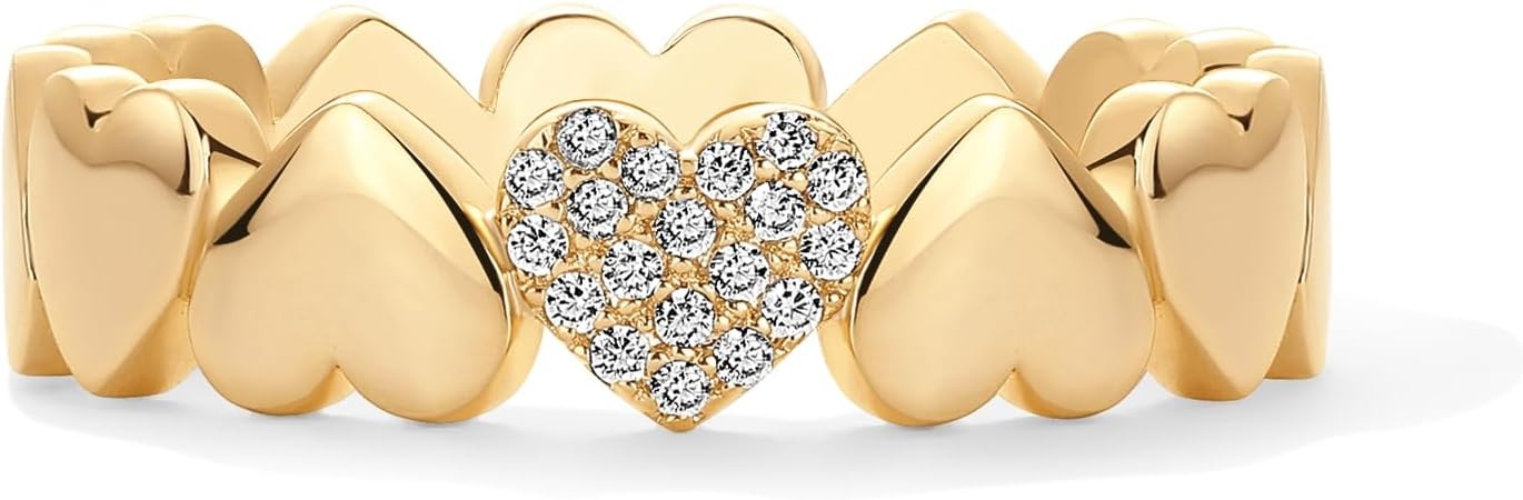 image:imagePAVOI 14K Gold Plated Heart Stackable Rings for Women Love Valentines Statement Chunky Signet Ring Band Friendship RingsYellow Gold