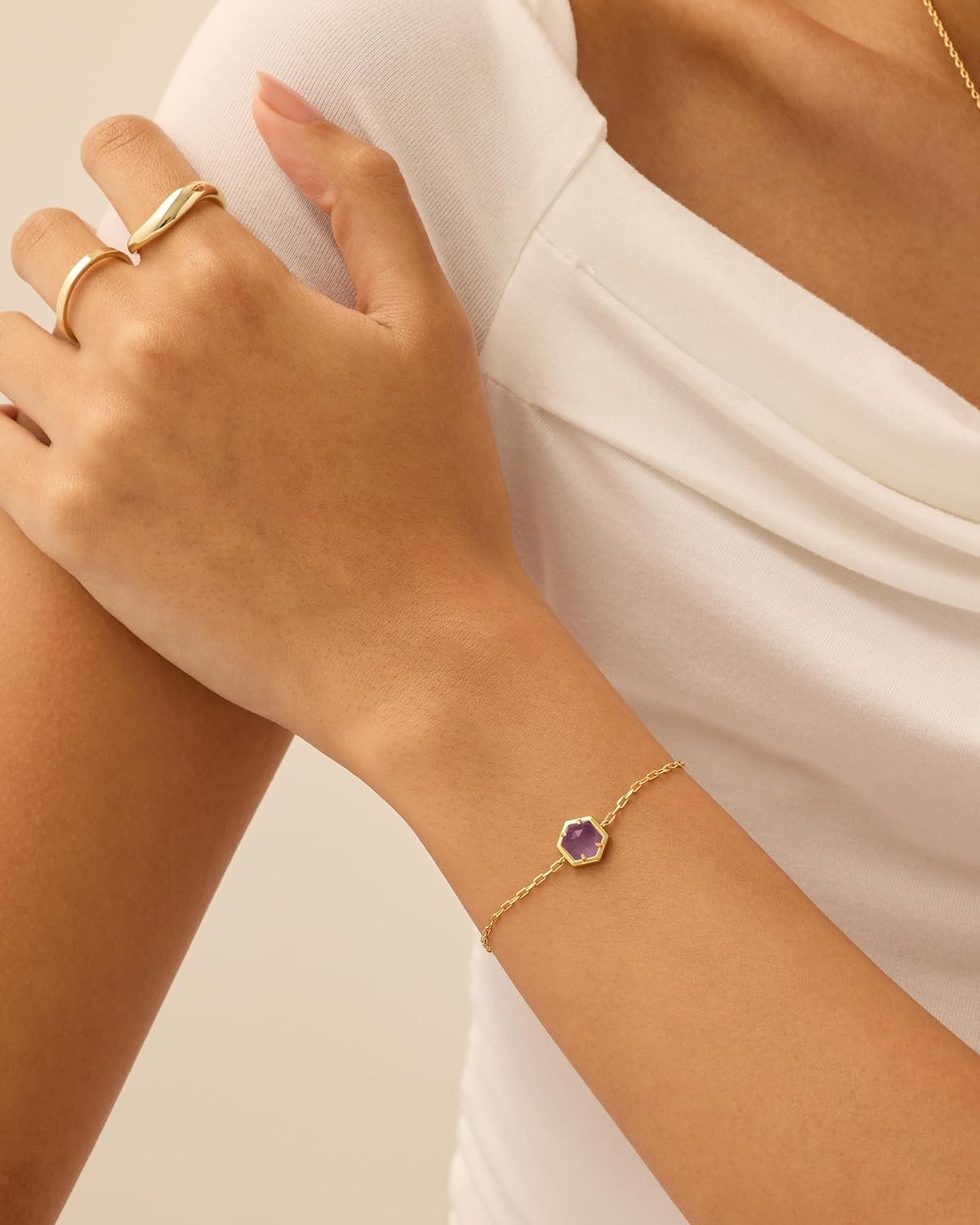 image:imagePAVOI 14K Gold Plated Hexagon Gemstone Bracelet for Women Natural Birthstone BraceletYellow Gold