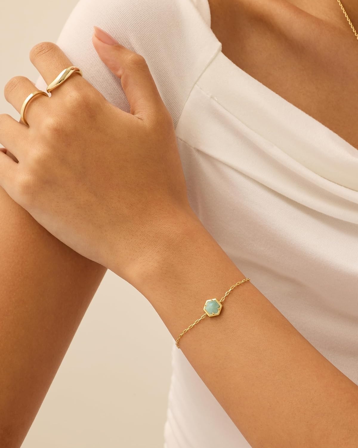 image:imagePAVOI 14K Gold Plated Hexagon Gemstone Bracelet for Women Natural Birthstone BraceletYellow Gold
