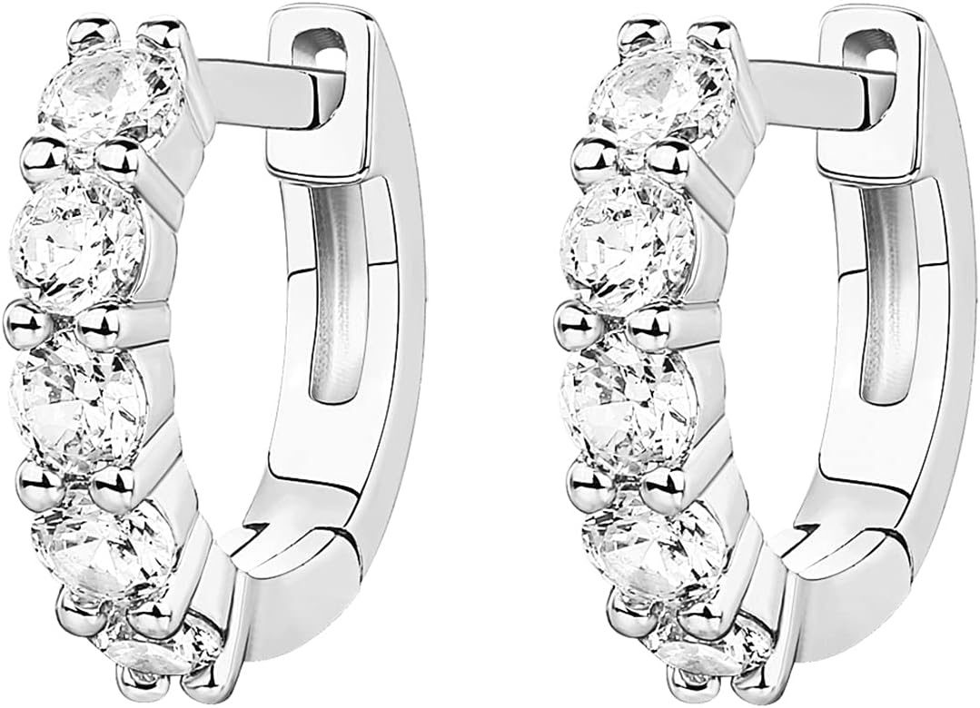 image:imagePAVOI 14K Gold Plated Huggie Earrings for Women Gold Earrings Hoops with Heart Shaped Cubic Zirconia Hypoallergenic Cartilage Trendy Fashion Huggie Hoop Dainty Romantic Everyday JewelryWhite Gold