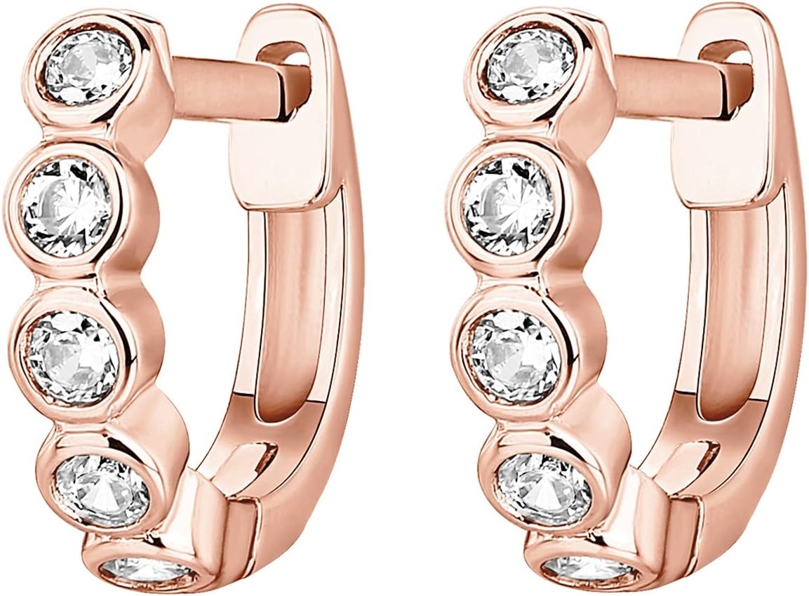image:imagePAVOI 14K Gold Plated Huggie Earrings for Women Gold Earrings Hoops with Heart Shaped Cubic Zirconia Hypoallergenic Cartilage Trendy Fashion Huggie Hoop Dainty Romantic Everyday JewelryRose Gold