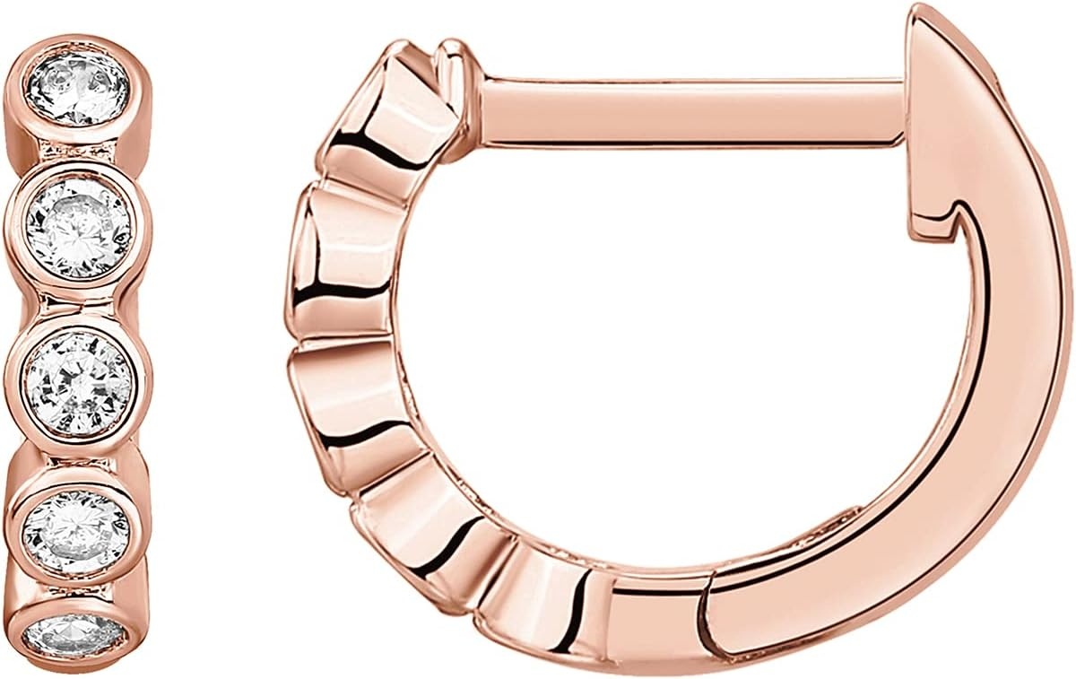 image:imagePAVOI 14K Gold Plated Huggie Earrings for Women Gold Earrings Hoops with Heart Shaped Cubic Zirconia Hypoallergenic Cartilage Trendy Fashion Huggie Hoop Dainty Romantic Everyday JewelryRose Gold
