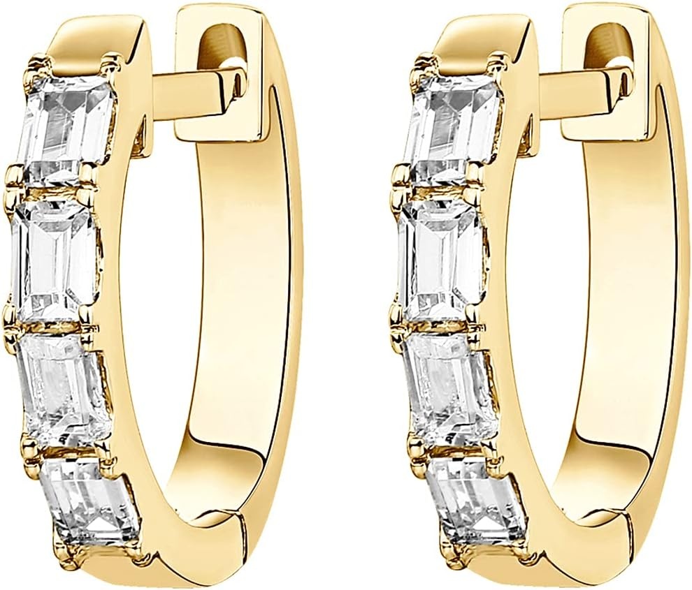 image:imagePAVOI 14K Gold Plated Huggie Earrings for Women Gold Earrings Hoops with Heart Shaped Cubic Zirconia Hypoallergenic Cartilage Trendy Fashion Huggie Hoop Dainty Romantic Everyday JewelryYellow Gold