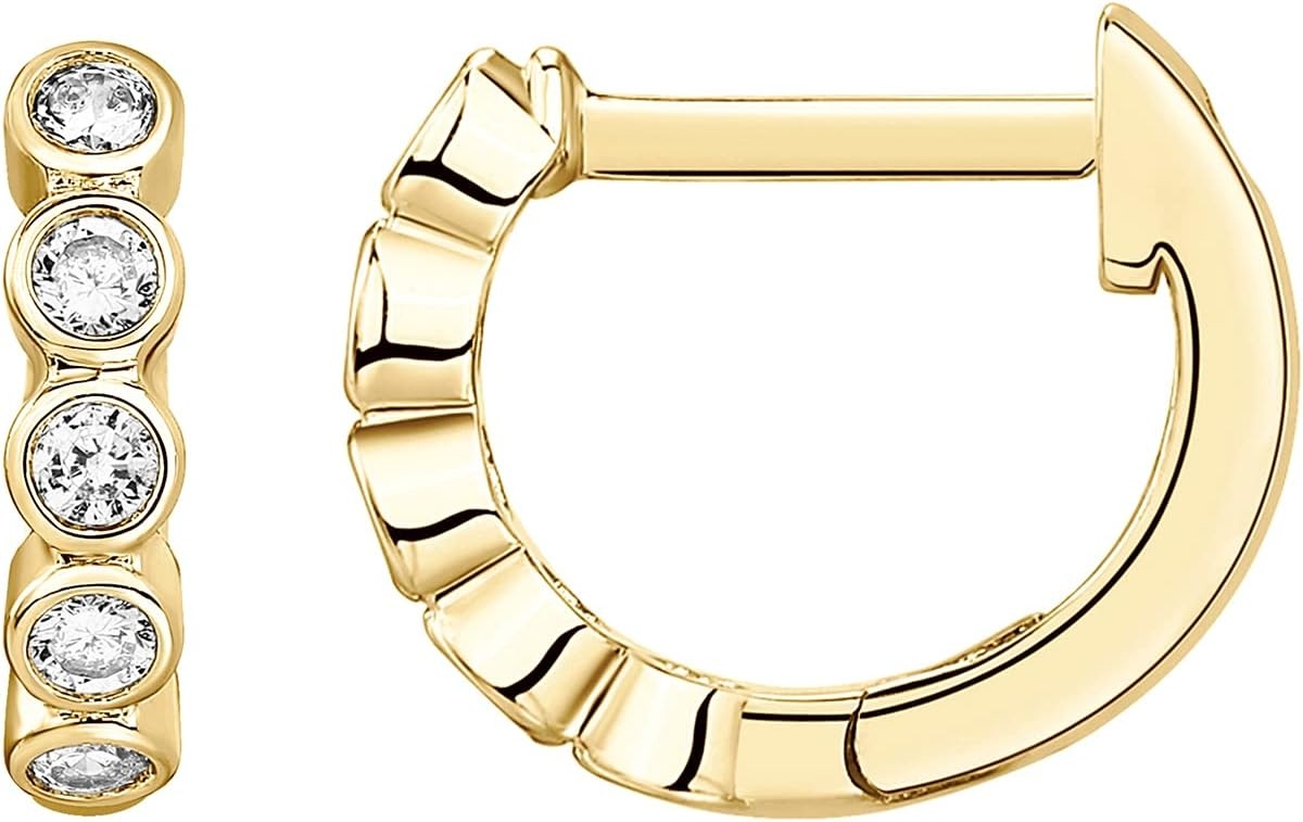 image:imagePAVOI 14K Gold Plated Huggie Earrings for Women Gold Earrings Hoops with Heart Shaped Cubic Zirconia Hypoallergenic Cartilage Trendy Fashion Huggie Hoop Dainty Romantic Everyday JewelryYellow Gold