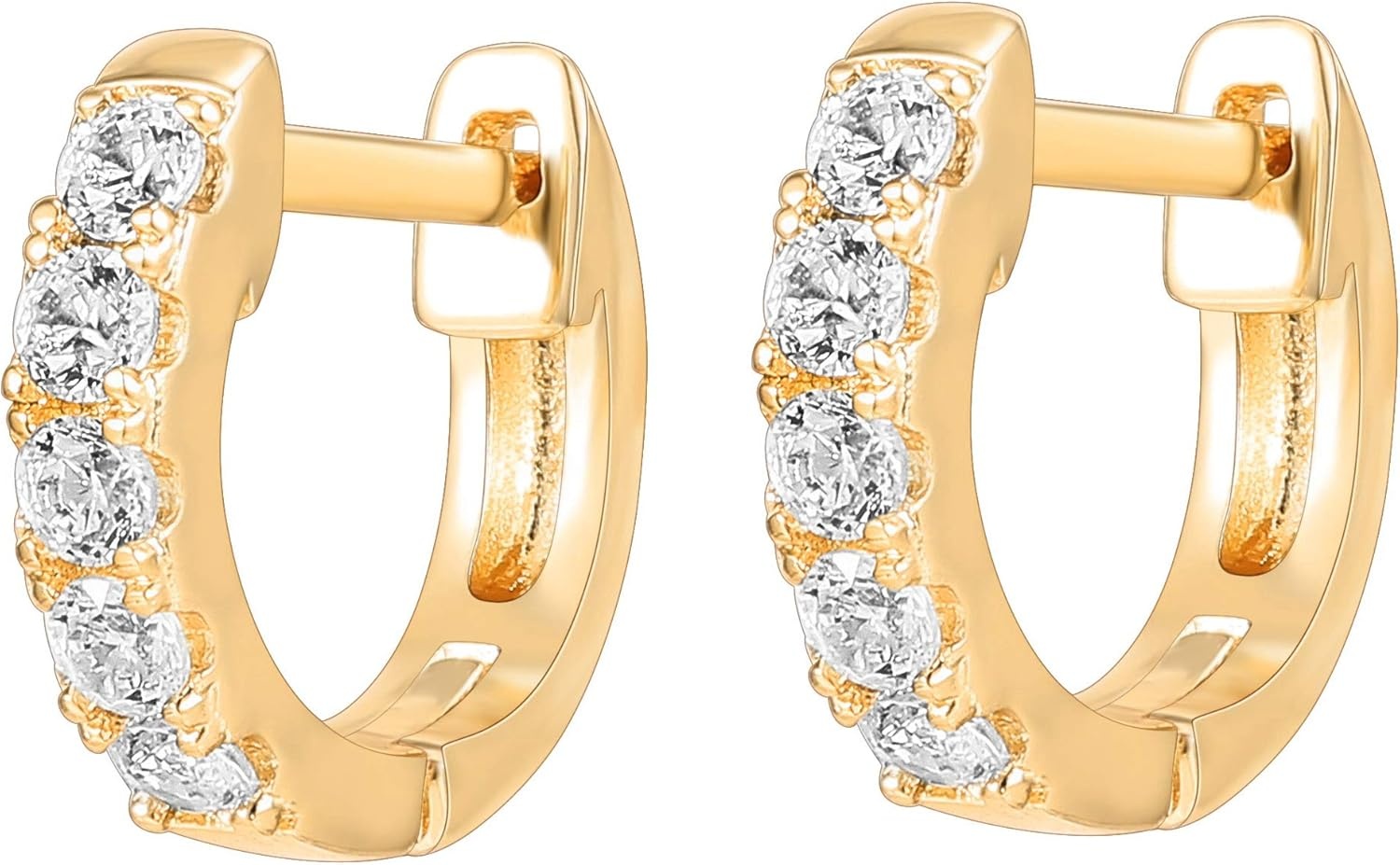 image:imagePAVOI 14K Gold Plated Huggie Earrings for Women Gold Earrings Hoops with Heart Shaped Cubic Zirconia Hypoallergenic Cartilage Trendy Fashion Huggie Hoop Dainty Romantic Everyday JewelryYellow Gold