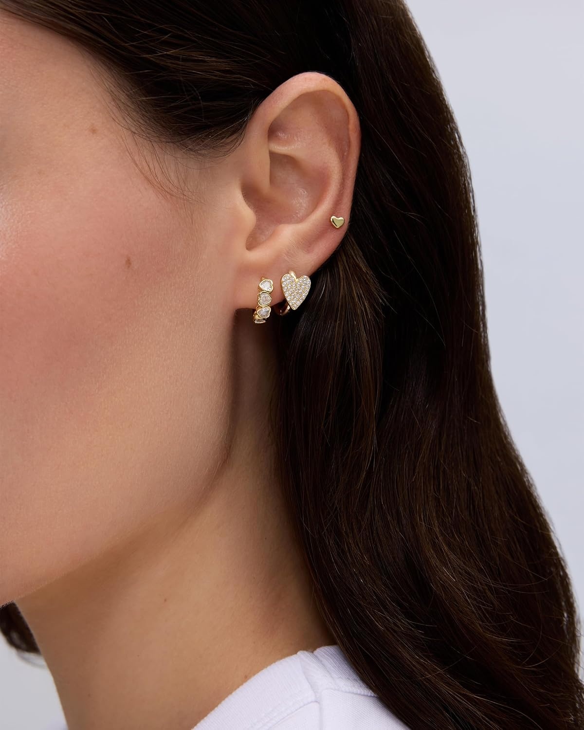 image:imagePAVOI 14K Gold Plated Huggie Earrings for Women Gold Earrings Hoops with Heart Shaped Cubic Zirconia Hypoallergenic Cartilage Trendy Fashion Huggie Hoop Dainty Romantic Everyday JewelryWhite Gold