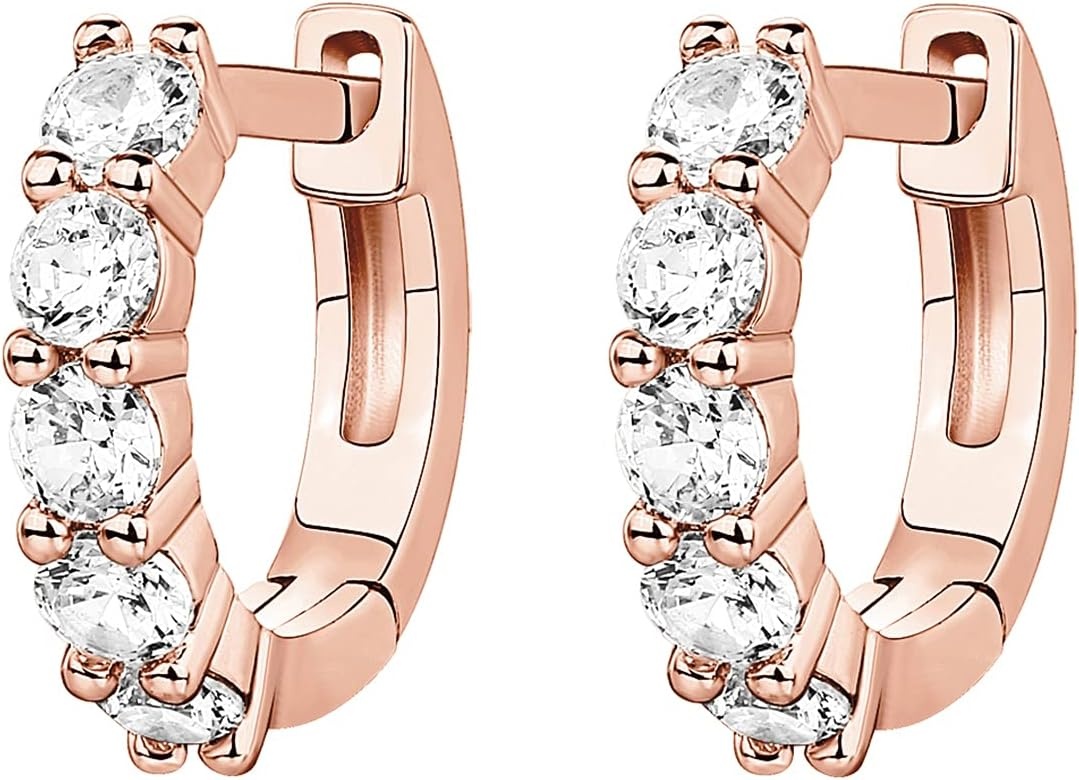 image:imagePAVOI 14K Gold Plated Huggie Earrings for Women Gold Earrings Hoops with Heart Shaped Cubic Zirconia Hypoallergenic Cartilage Trendy Fashion Huggie Hoop Dainty Romantic Everyday JewelryRose Gold