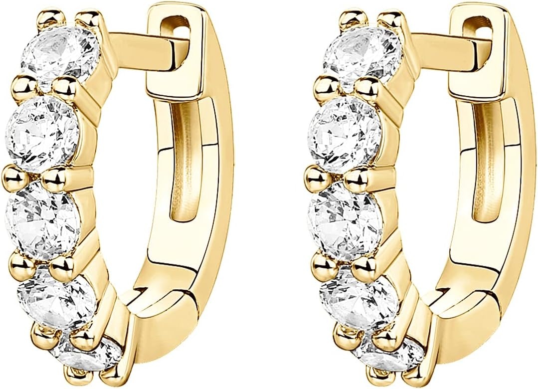 image:imagePAVOI 14K Gold Plated Huggie Earrings for Women Gold Earrings Hoops with Heart Shaped Cubic Zirconia Hypoallergenic Cartilage Trendy Fashion Huggie Hoop Dainty Romantic Everyday JewelryYellow Gold