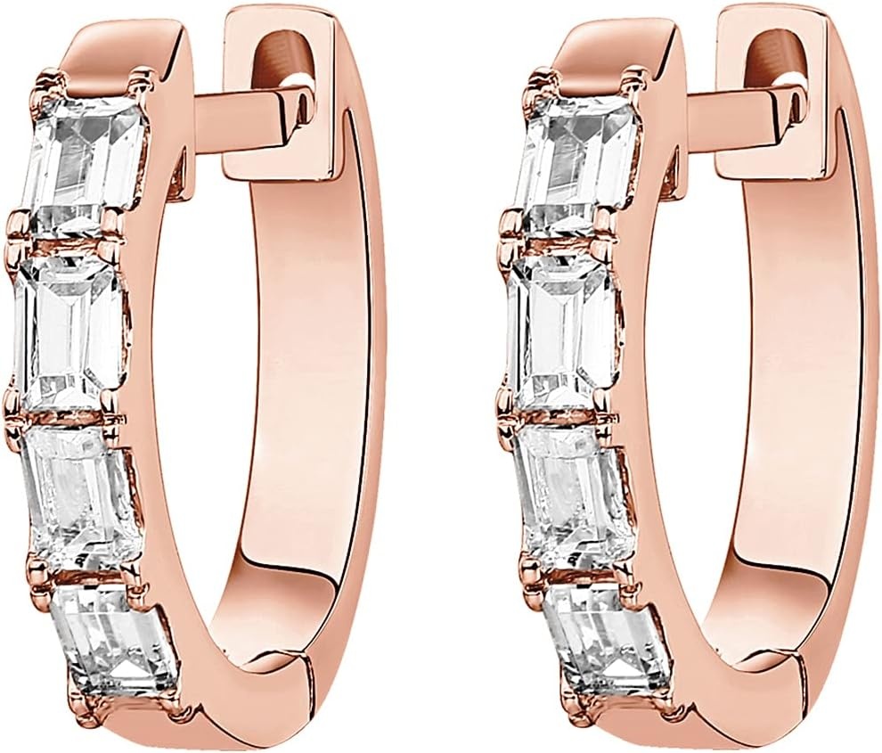 image:imagePAVOI 14K Gold Plated Huggie Earrings for Women Gold Earrings Hoops with Heart Shaped Cubic Zirconia Hypoallergenic Cartilage Trendy Fashion Huggie Hoop Dainty Romantic Everyday JewelryRose Gold