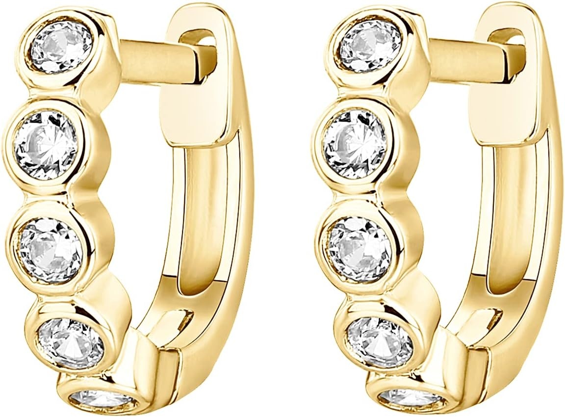 image:imagePAVOI 14K Gold Plated Huggie Earrings for Women Gold Earrings Hoops with Heart Shaped Cubic Zirconia Hypoallergenic Cartilage Trendy Fashion Huggie Hoop Dainty Romantic Everyday JewelryYellow Gold