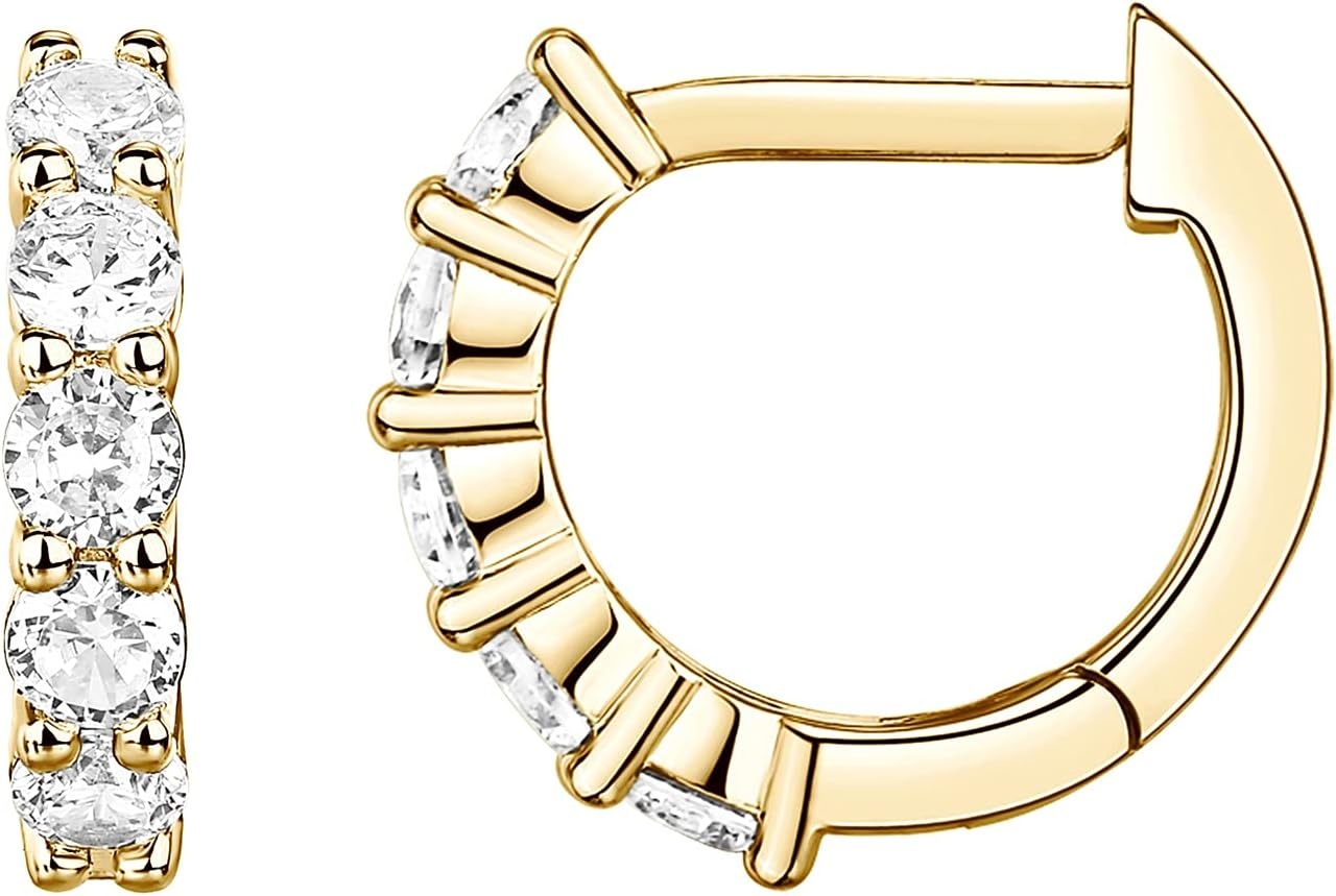 image:imagePAVOI 14K Gold Plated Huggie Earrings for Women Gold Earrings Hoops with Heart Shaped Cubic Zirconia Hypoallergenic Cartilage Trendy Fashion Huggie Hoop Dainty Romantic Everyday JewelryYellow Gold