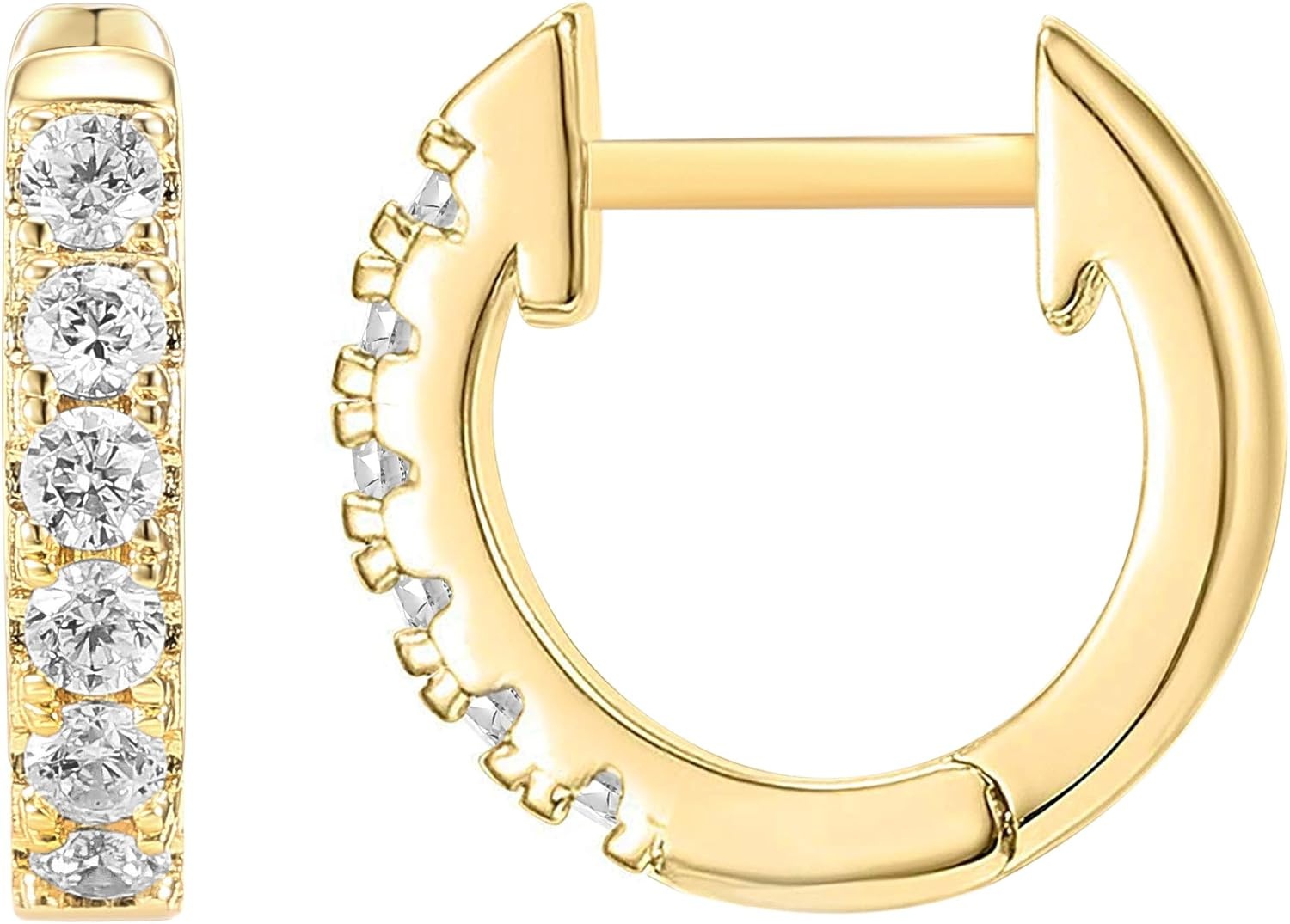 image:imagePAVOI 14K Gold Plated Huggie Earrings for Women Gold Earrings Hoops with Heart Shaped Cubic Zirconia Hypoallergenic Cartilage Trendy Fashion Huggie Hoop Dainty Romantic Everyday JewelryYellow Gold