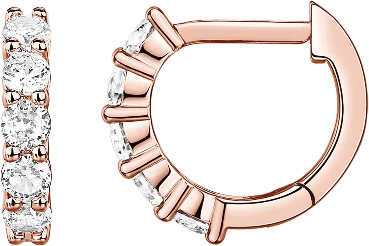 image:imagePAVOI 14K Gold Plated Huggie Earrings for Women Gold Earrings Hoops with Heart Shaped Cubic Zirconia Hypoallergenic Cartilage Trendy Fashion Huggie Hoop Dainty Romantic Everyday JewelryRose Gold