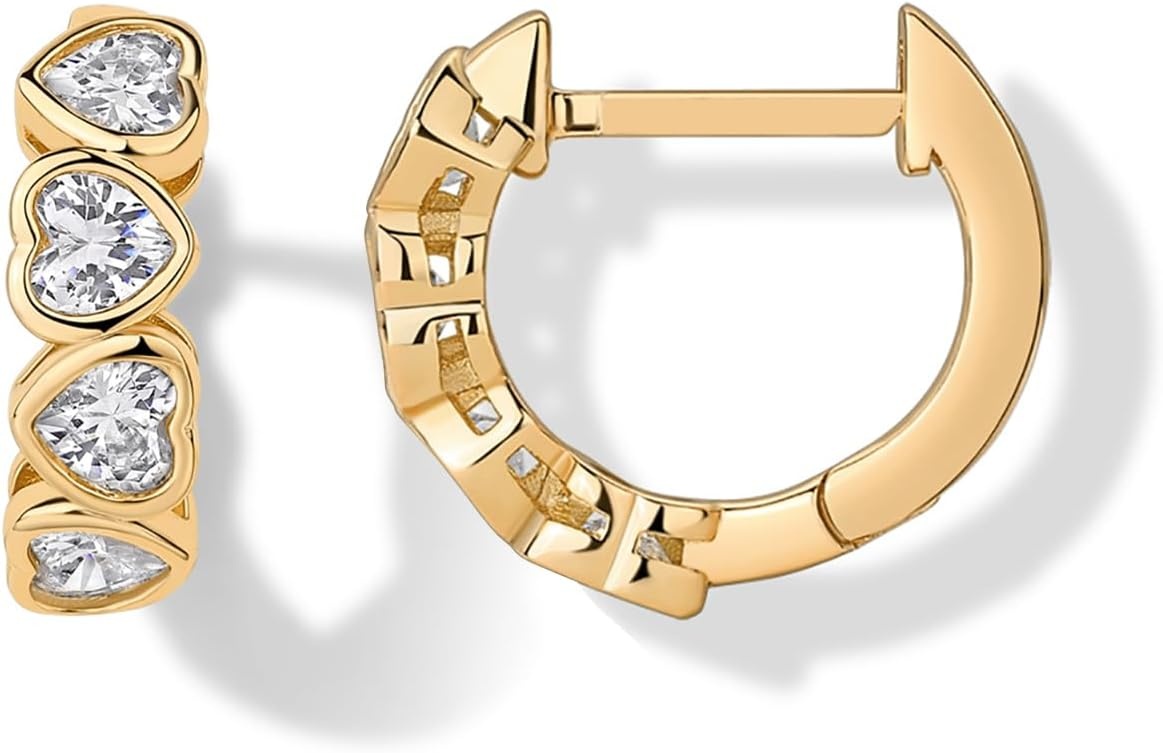 image:imagePAVOI 14K Gold Plated Huggie Earrings for Women Gold Earrings Hoops with Heart Shaped Cubic Zirconia Hypoallergenic Cartilage Trendy Fashion Huggie Hoop Dainty Romantic Everyday JewelryYellow Gold