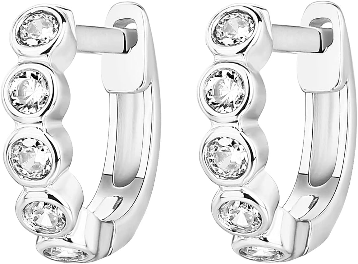 image:imagePAVOI 14K Gold Plated Huggie Earrings for Women Gold Earrings Hoops with Heart Shaped Cubic Zirconia Hypoallergenic Cartilage Trendy Fashion Huggie Hoop Dainty Romantic Everyday JewelryWhite Gold