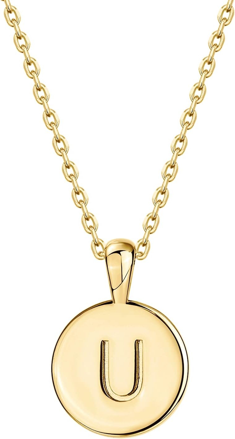 image:imagePAVOI 14K Gold Plated Initial Letter Pendant Necklace for Women Gold Alphabetical Initial Necklace U