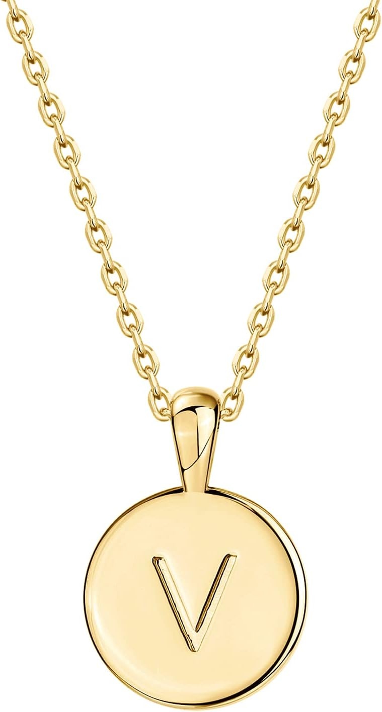 image:imagePAVOI 14K Gold Plated Initial Letter Pendant Necklace for Women Gold Alphabetical Initial Necklace V