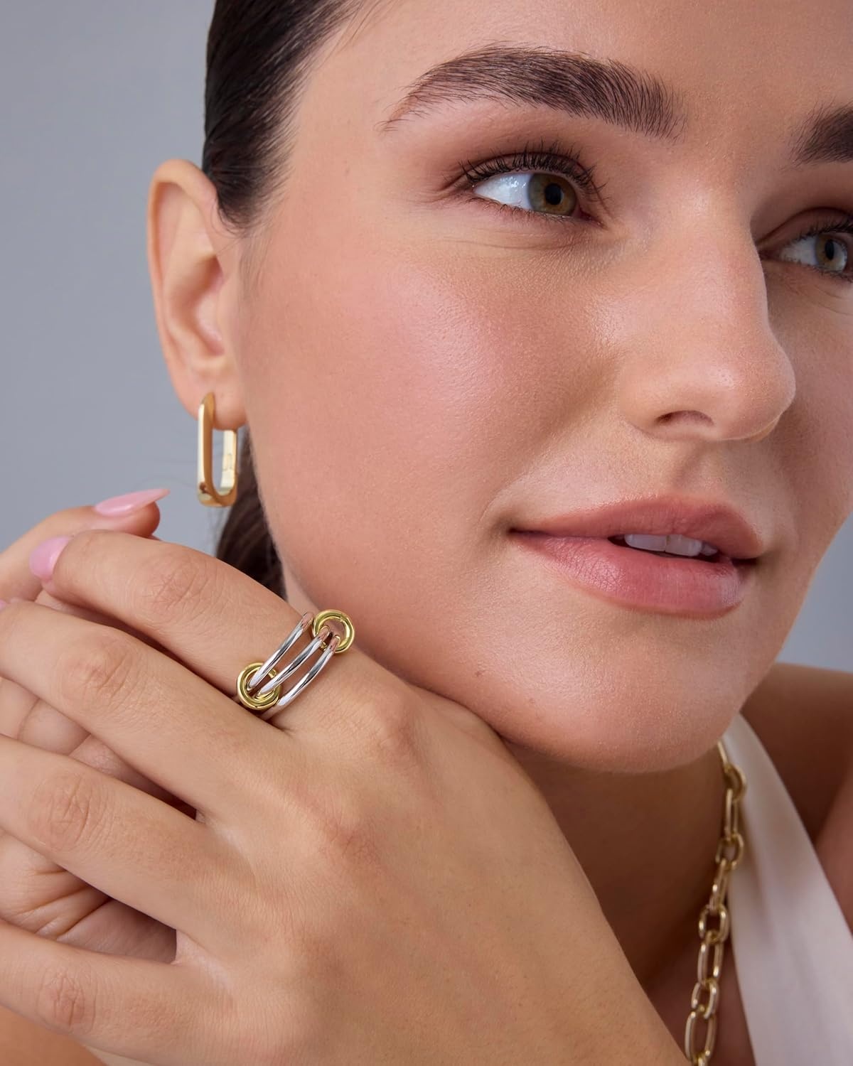 image:imagePAVOI 14K Gold Plated Interlocked Stackable Rings for Women Statement Mixed Metals Multi Ring Stack Cubic Zirconia Connected Bands Stacking JewelryPlain Yellow Gold