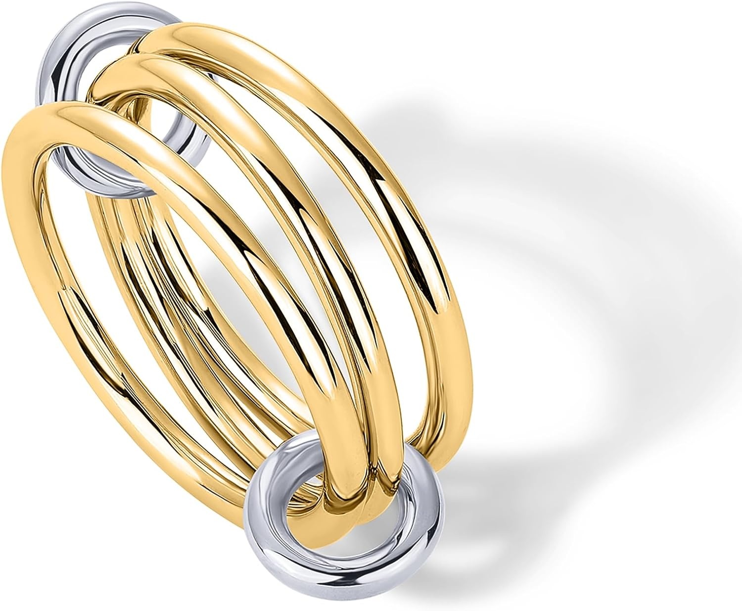image:imagePAVOI 14K Gold Plated Interlocked Stackable Rings for Women Statement Mixed Metals Multi Ring Stack Cubic Zirconia Connected Bands Stacking JewelryPlain Yellow Gold