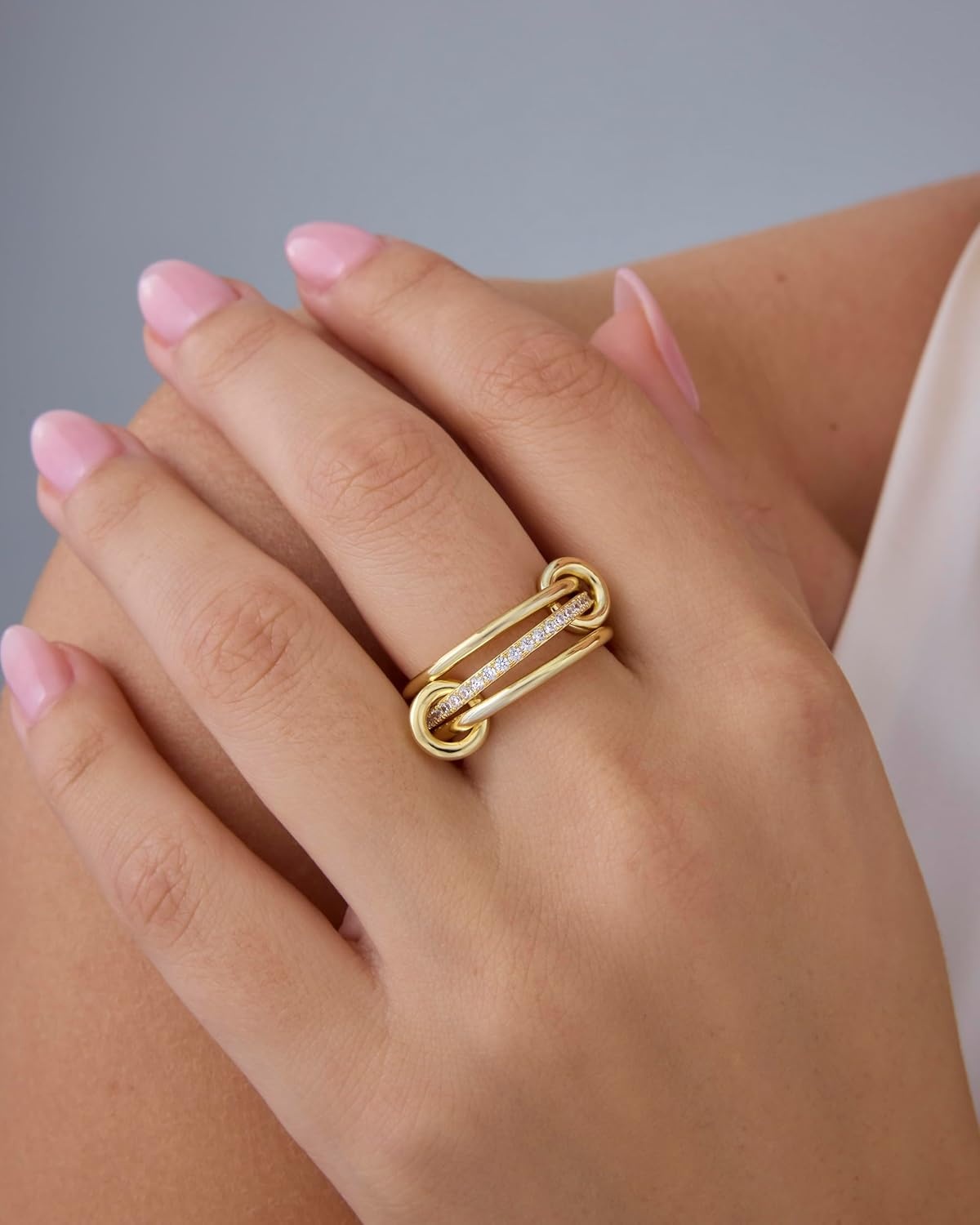 image:imagePAVOI 14K Gold Plated Interlocked Stackable Rings for Women Statement Mixed Metals Multi Ring Stack Cubic Zirconia Connected Bands Stacking JewelryThin Bands CZ Yellow Gold