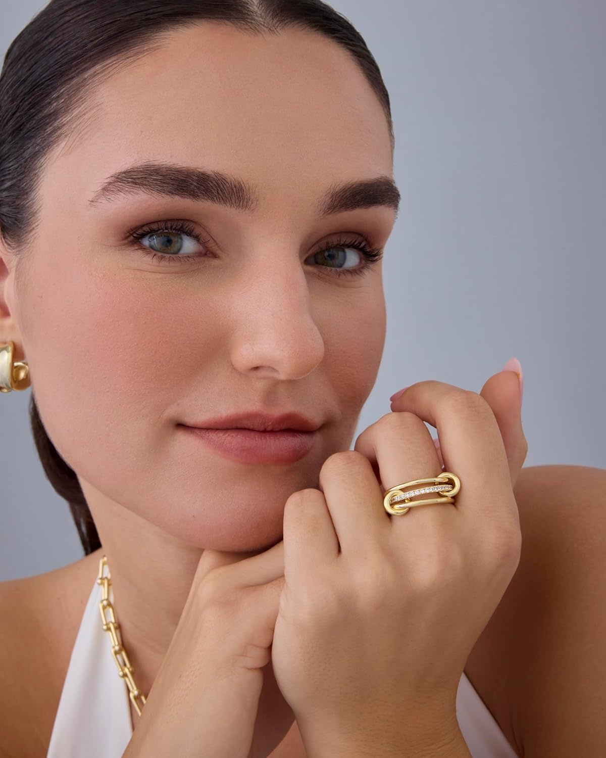 image:imagePAVOI 14K Gold Plated Interlocked Stackable Rings for Women Statement Mixed Metals Multi Ring Stack Cubic Zirconia Connected Bands Stacking JewelryThin Bands CZ Yellow Gold