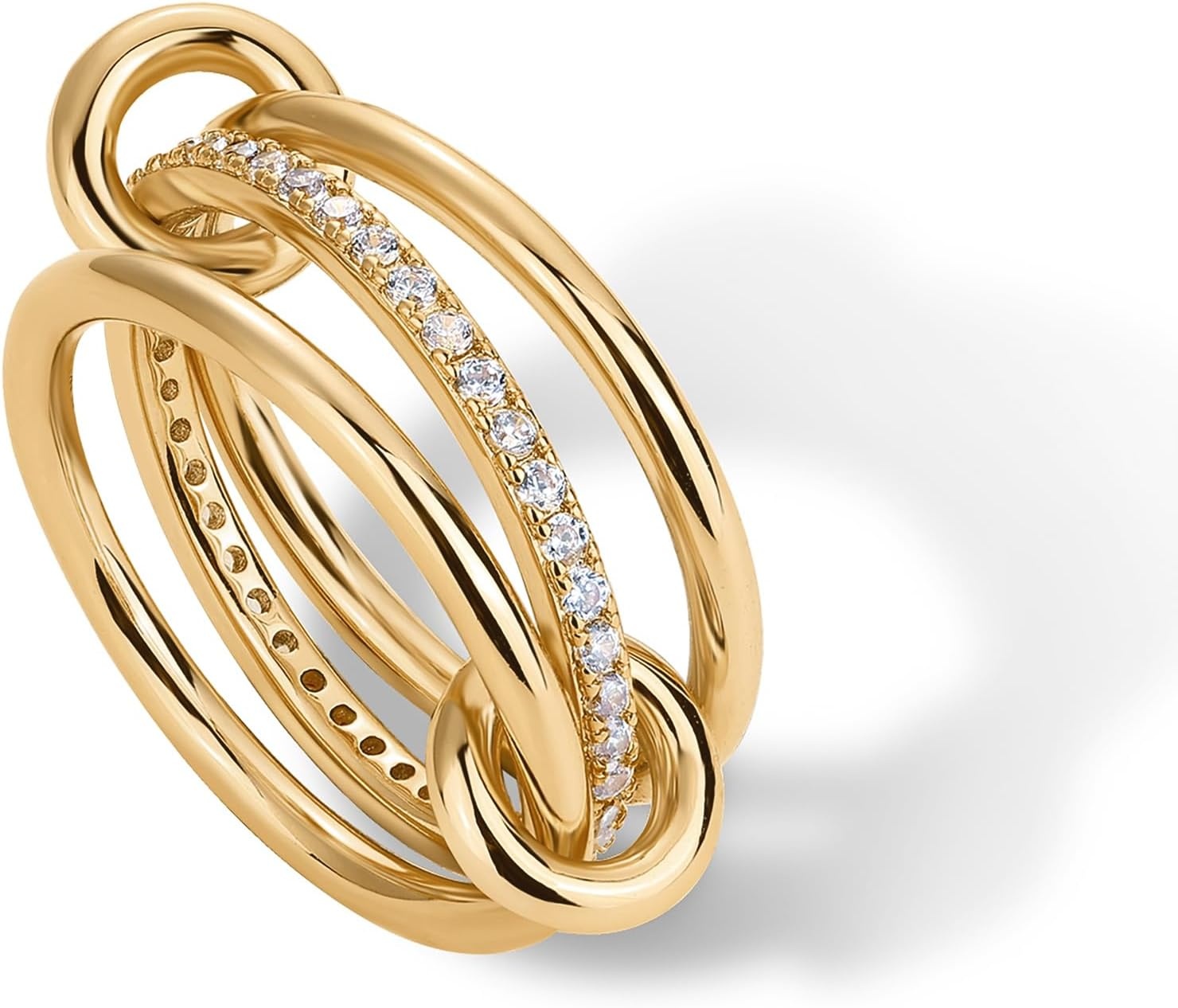 image:imagePAVOI 14K Gold Plated Interlocked Stackable Rings for Women Statement Mixed Metals Multi Ring Stack Cubic Zirconia Connected Bands Stacking JewelryThin Bands CZ Yellow Gold