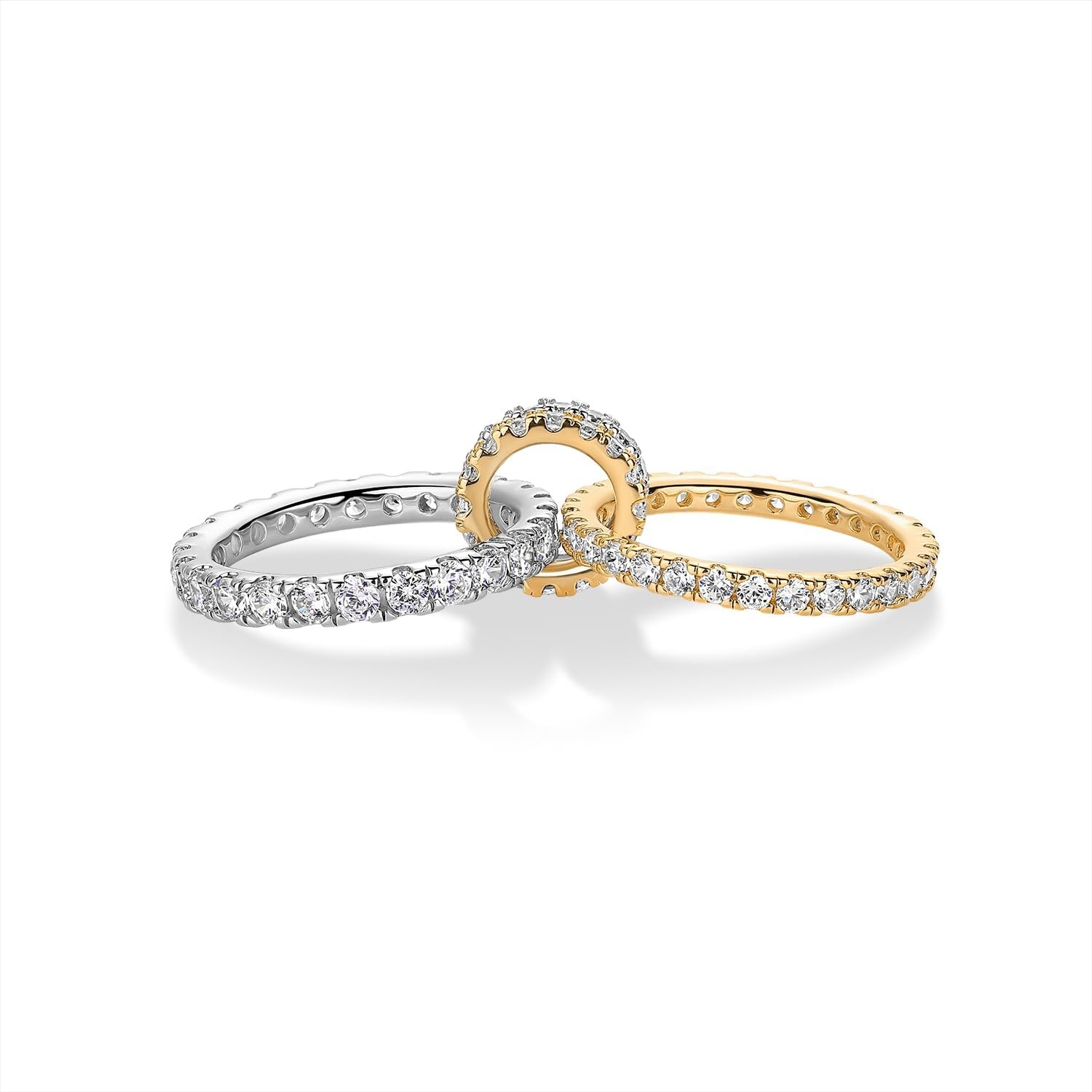 image:imagePAVOI 14K Gold Plated Interlocking Ring for Women Chunky Connected Bands Interlock Stackable Rings for Women Trendy Cubic Zirconia Two Tone Interlocked MultiBand Statement JewelryTwo Bands CZ Two Toned