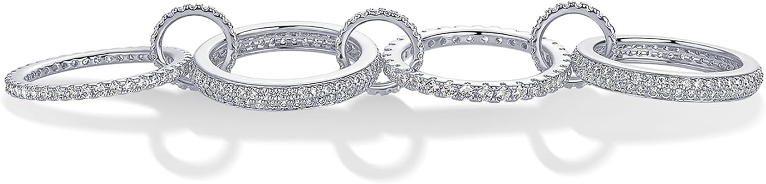 image:imagePAVOI 14K Gold Plated Interlocking Ring for Women Chunky Connected Bands Interlock Stackable Rings for Women Trendy Cubic Zirconia Two Tone Interlocked MultiBand Statement JewelryChunky Bands CZ White Gold