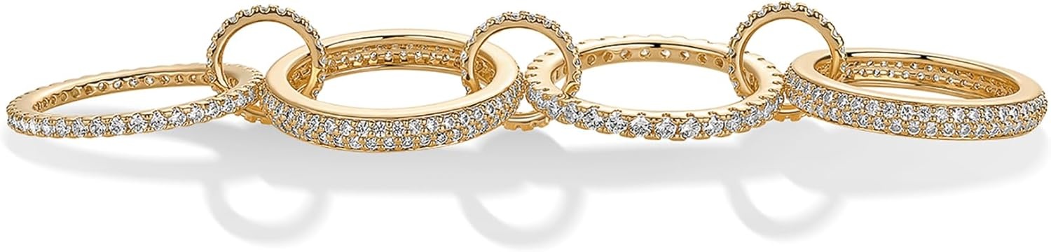 image:imagePAVOI 14K Gold Plated Interlocking Ring for Women Chunky Connected Bands Interlock Stackable Rings for Women Trendy Cubic Zirconia Two Tone Interlocked MultiBand Statement JewelryChunky Bands CZ Yellow Gold