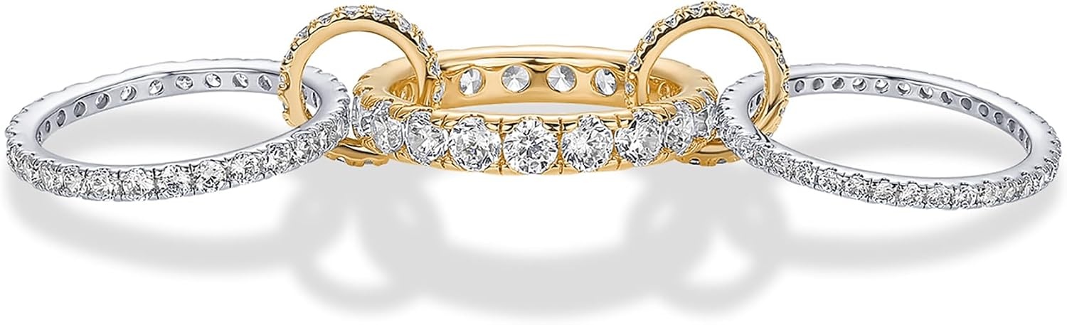 image:imagePAVOI 14K Gold Plated Interlocking Ring for Women Chunky Connected Bands Interlock Stackable Rings for Women Trendy Cubic Zirconia Two Tone Interlocked MultiBand Statement JewelryTriple Bands CZ Two Toned