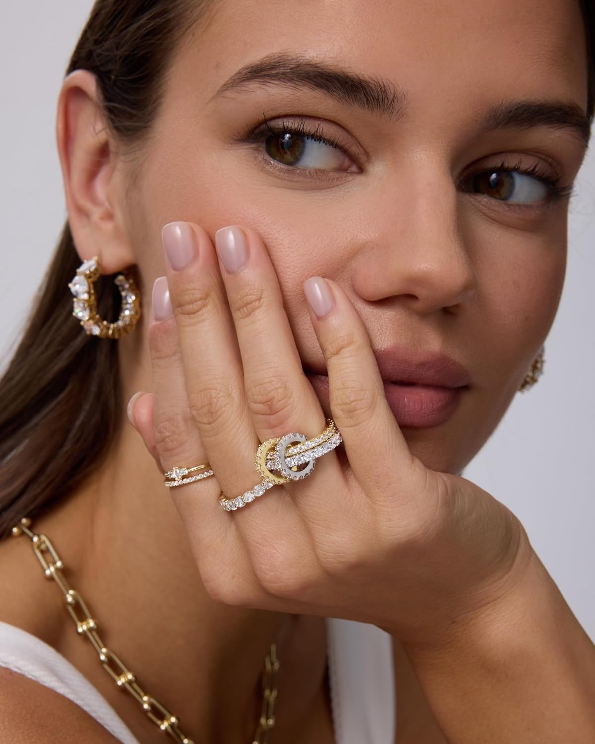 image:imagePAVOI 14K Gold Plated Interlocking Ring for Women Chunky Connected Bands Interlock Stackable Rings for Women Trendy Cubic Zirconia Two Tone Interlocked MultiBand Statement JewelryTwo Bands CZ Two Toned