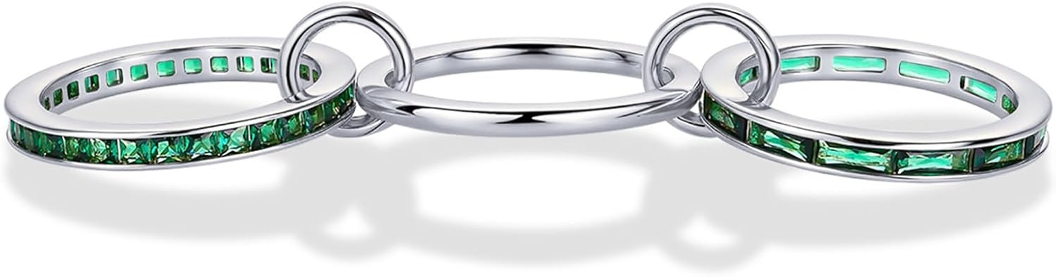 image:imagePAVOI 14K Gold Plated Interlocking Ring for Women Chunky Connected Bands Interlock Stackable Rings for Women Trendy Cubic Zirconia Two Tone Interlocked MultiBand Statement JewelryChunky Bands Green CZ White Gold