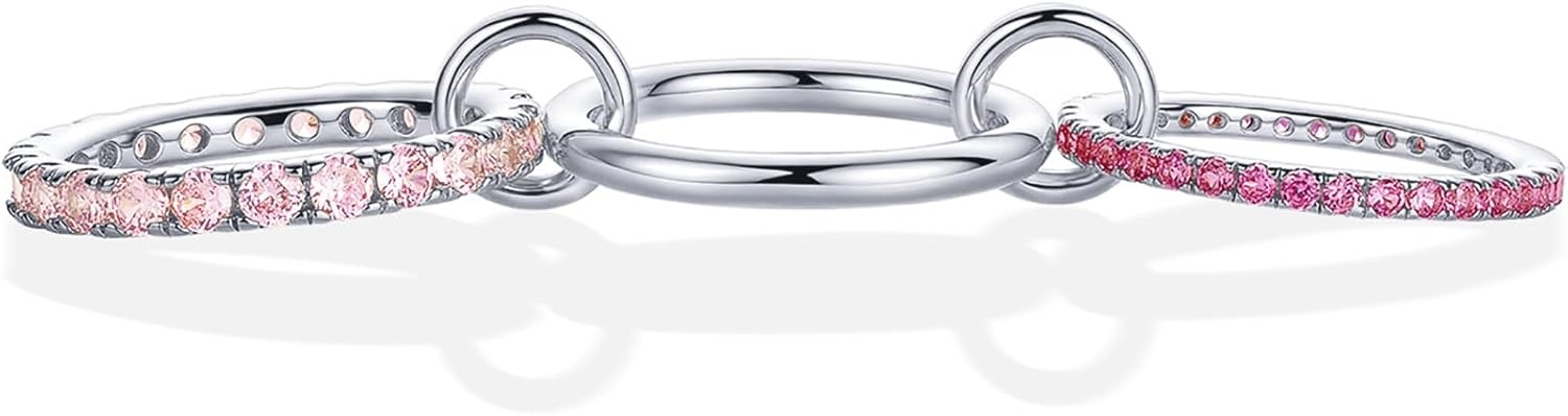 image:imagePAVOI 14K Gold Plated Interlocking Ring for Women Chunky Connected Bands Interlock Stackable Rings for Women Trendy Cubic Zirconia Two Tone Interlocked MultiBand Statement JewelryChunky Bands Fuschia CZ White Gold