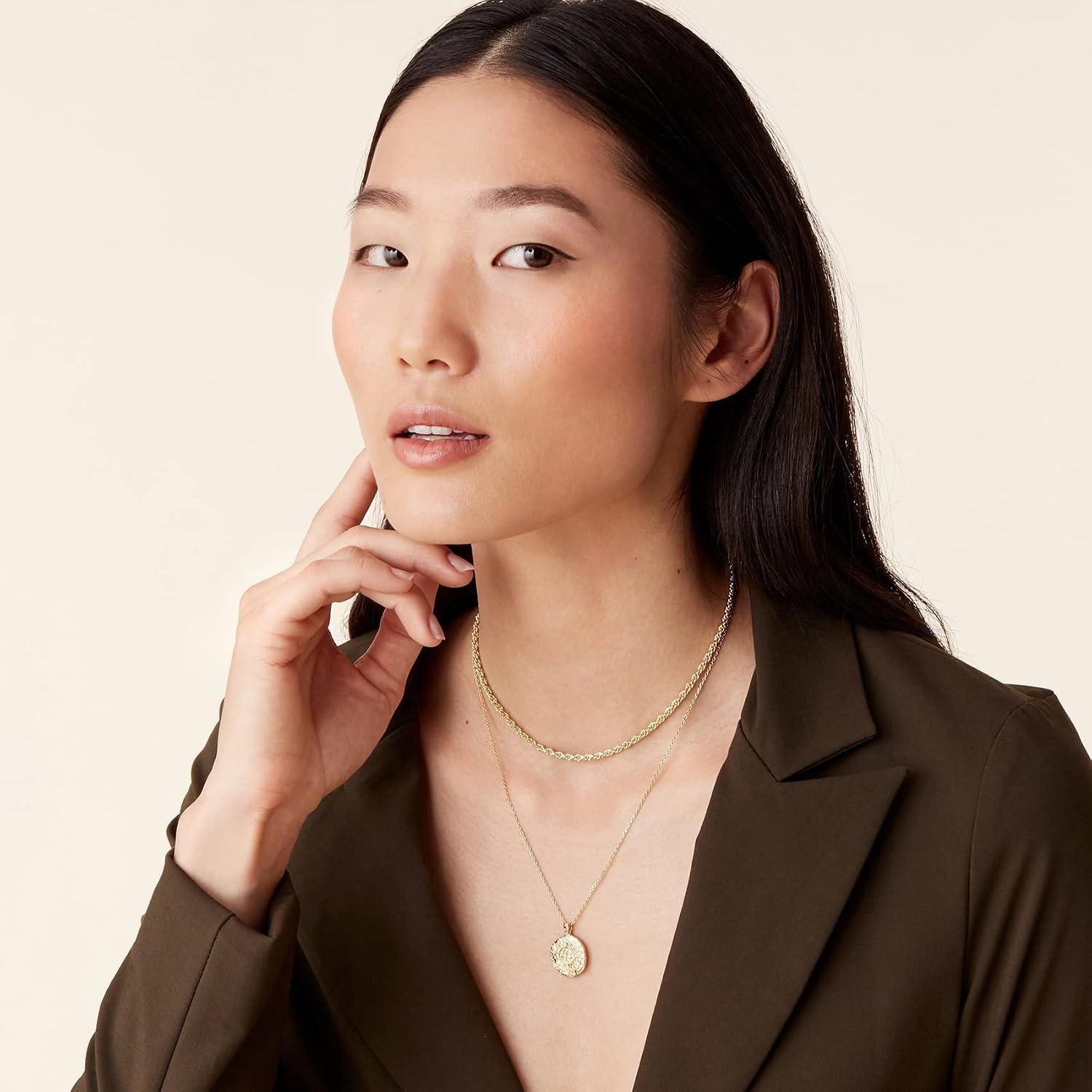 image:imagePAVOI 14K Gold Plated Layering Necklaces  Stylish Minimalist Design Pendant Necklaces  Bar Circle Lotus Disc Dog Tag Horizontal Bar Pendants for WomenRose Gold