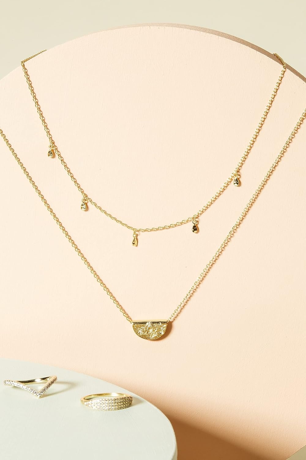 image:imagePAVOI 14K Gold Plated Layering Necklaces  Stylish Minimalist Design Pendant Necklaces  Bar Circle Lotus Disc Dog Tag Horizontal Bar Pendants for WomenYellow Gold