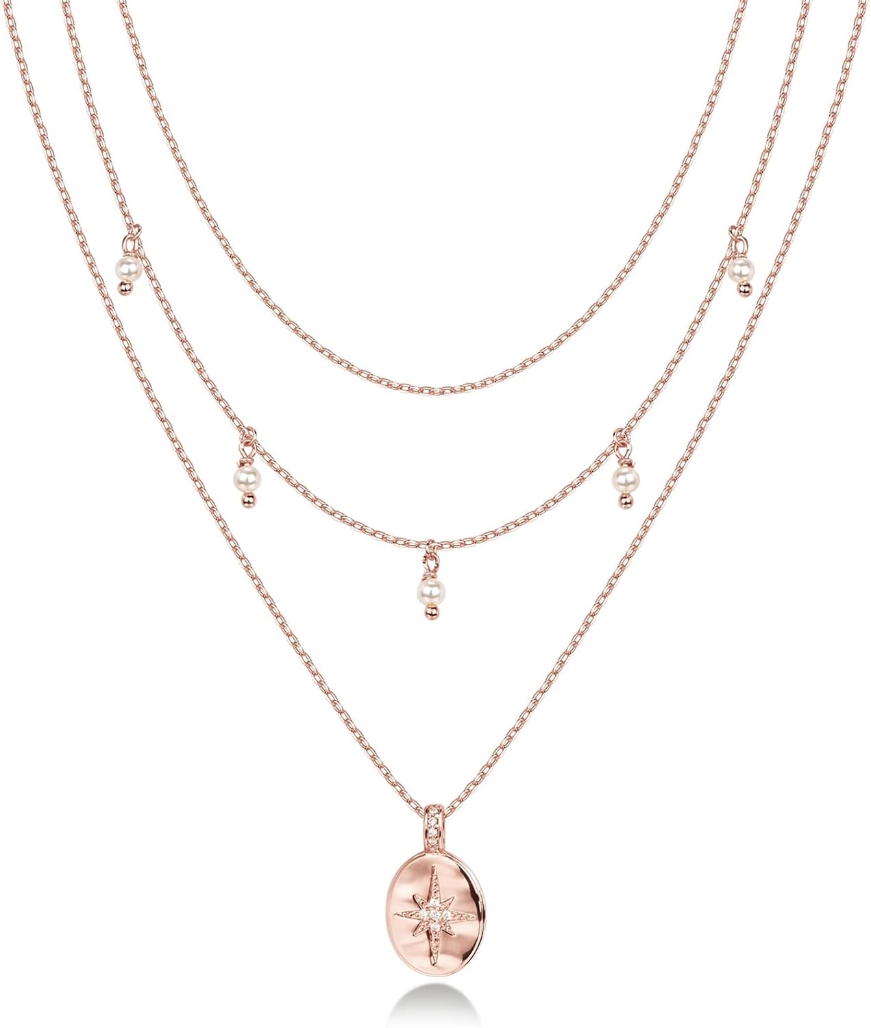 image:imagePAVOI 14K Gold Plated Layering Necklaces  Stylish Minimalist Design Pendant Necklaces  Bar Circle Lotus Disc Dog Tag Horizontal Bar Pendants for WomenRose Gold