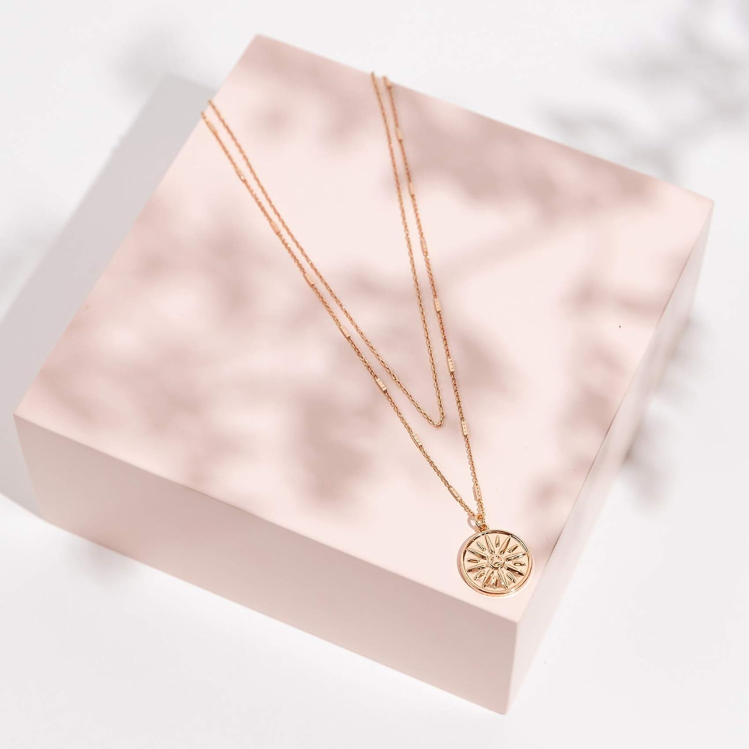 image:imagePAVOI 14K Gold Plated Layering Necklaces  Stylish Minimalist Design Pendant Necklaces  Bar Circle Lotus Disc Dog Tag Horizontal Bar Pendants for WomenRose Gold