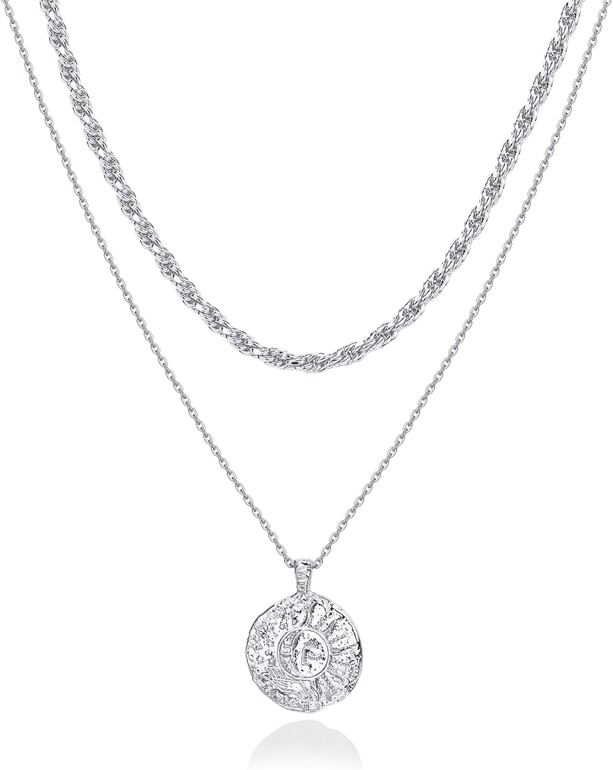 image:imagePAVOI 14K Gold Plated Layering Necklaces  Stylish Minimalist Design Pendant Necklaces  Bar Circle Lotus Disc Dog Tag Horizontal Bar Pendants for WomenWhite Gold
